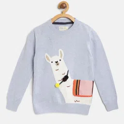 Cherry Crumble Boys Blue & White Llma Self Design Pullover-picture-21