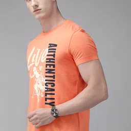 U.S. Polo Assn. Denim Co. Men Coral Orange Printed   Round Neck Pure Cotton T-shirt image 3