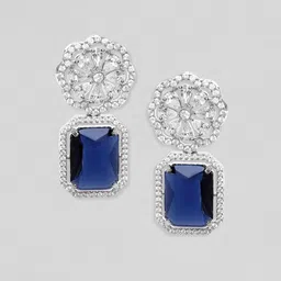 Rubans Rhodium-Plated CZ Studded Geometric Drop Earrings image 3