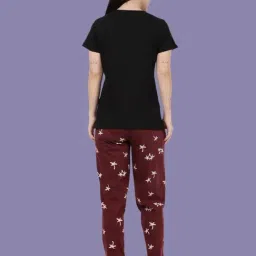 Kryptic Maroon & Black Relaxed Fit Printed Night Suit image 2