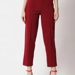 Kotty Maroon Straight Fit Crop Pants image 1