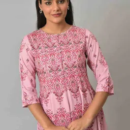 W Pink Floral Print Fit & Flare Kurta image 5