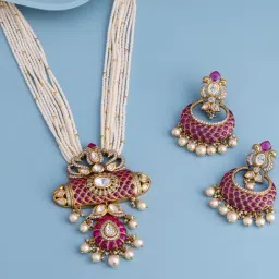 Kushal's Fashion Jewellery Pink Gold-Tone Plated Set for Women-picture-38