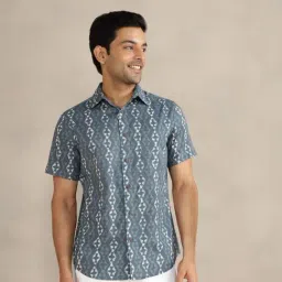 Fabindia Grey Cotton Printed Slim Fit Shirts-image-23