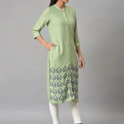 W Green Printed Straight Kurta image 4