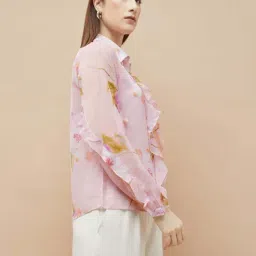 Code By Lifestyle Pink Regular Fit Floral Print Shirt image 3