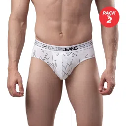 UnderJeans by Spykar White Printed Briefs - Pack of 2 image 1