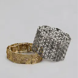 Kord Store Women Set of 2 Textured Elasticated Bracelet-picture-45