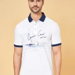 Byford by Pantaloons White Cotton Slim Fit Printed Polo T-Shirt-picture-48