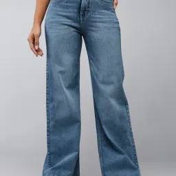DOLCE CRUDO Blue Denim Relaxed Fit High Rise Jeans-picture-19