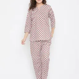 Clovia Brown & White Printed Top & Pyjama Set-image-76