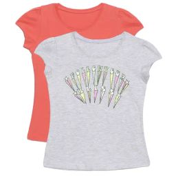 Plum Tree Kids Salmon Pink & Grey Embellished T-Shirt (Pack Of 2)-picture-0