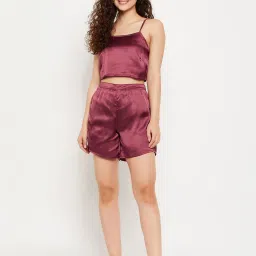 Clovia Wine Crop Top With Shorts image 3