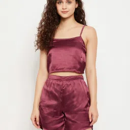 Clovia Wine Crop Top With Shorts image 1