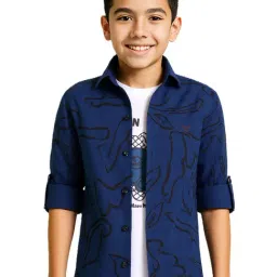 Cavio Boys Blue Cotton Printed Regular Fit Shirt-image-77