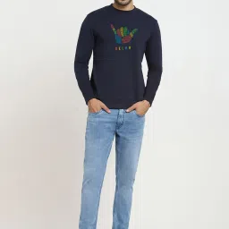 Bewakoof Blue Regular Fit Printed Sweatshirts image 3