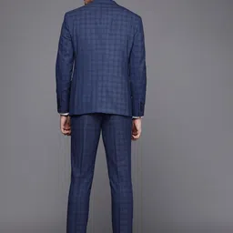 Louis Philippe Men Blue Checked Slim Fit Single-Breasted Formal Suit image 2