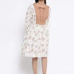 Fabindia White & Beige Cotton Printed A-Line Dress image 5