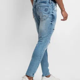 Spykar Blue Cotton Slim Fit Distressed Jeans image 2