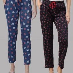 Kryptic Navy & Blue Printed Pure Cotton Elasticated Waist Band Regular Fit Pyjamas - Pack of 2 image 1