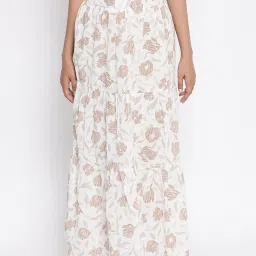 Fabindia White & Pink Cotton Printed Maxi Skirt image 1