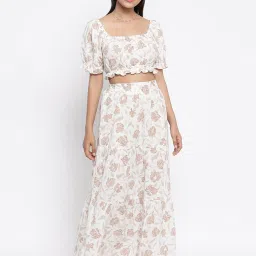 Fabindia White & Pink Cotton Printed Maxi Skirt image 5