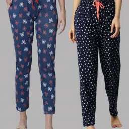 Kryptic Navy & Blue Printed Pure Cotton Elasticated Waist Band Regular Fit Pyjamas - Pack of 2 image 1