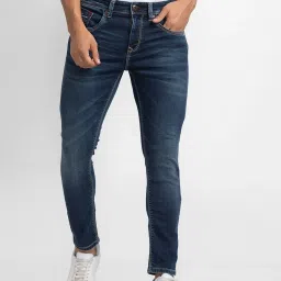 Spykar Blue Cotton Slim Fit Distressed Jeans image 1