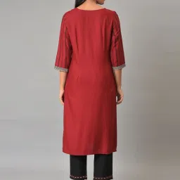 W Red Printed Straight Kurta image 2