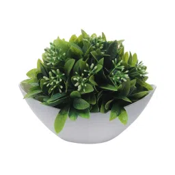 Foliyaj Green & White Plastic Artificial Plant With Leaves And Flowers image 2