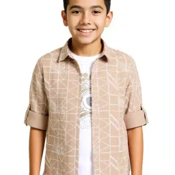 Cavio Boys Cream Cotton Printed Regular Fit Shirt-picture-21