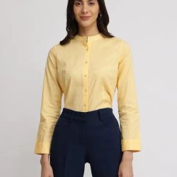 Fablestreet Yellow Cotton Solid Long Sleeves Shirt-picture-18