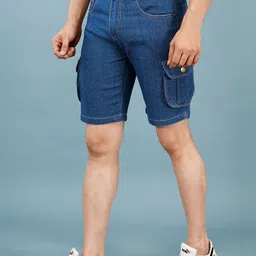 NIVASU Men Washed Denim Cargo Shorts image 3