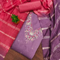 LeeliPeeri Designer Floral Embroidered Thread Work Unstitched Dress Material-picture-25