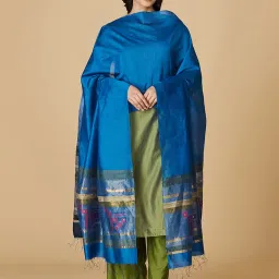 Fabindia Blue Cotton Plain Dupatta image 1