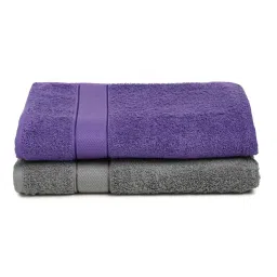 Creeva Grey & Violet 525 GSM Cotton Bath Towel Set of 2 image 2