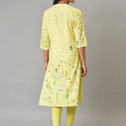 W Yellow Floral Print Straight Kurta image 2