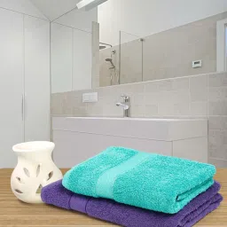 Creeva Violet & Sea Green 525 GSM Cotton Bath Towel Set of 2 image 1
