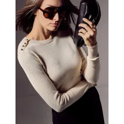 Vero Moda Beige Solid Full Sleeves Pullover image 4