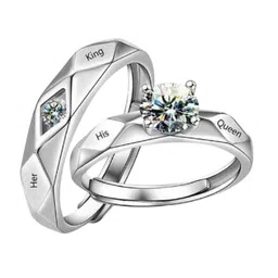 Ringzinnie Set Of 2 Stainless Steel Stone-Studded Couple Finger Rings-picture-36