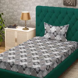 KLOTTHE Grey Geometric Cotton Single Bedsheets-image-79