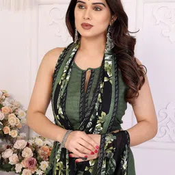 The Textile Hub Floral Printed Beads and Stones Saree With Unstitched Blouse Piece image 4