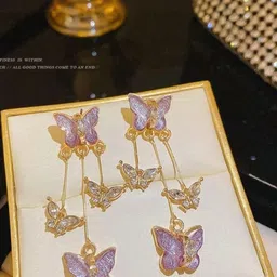 Estailo fashion Gold-Plated Artificial Stones Studded Tasselled Quirky Drop Earrings-image-16