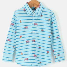 Babyhug Knitted Full Sleeves Printed Shirt - Blue-picture-17