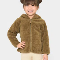 mi arcus Mi ArcusFull Sleeves Ear Detailed Fur Jacket - Brown-picture-10