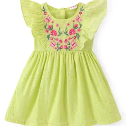 Babyhug Cotton Woven Frill Sleeves Frock with Floral Embroidery - Mint-picture-10