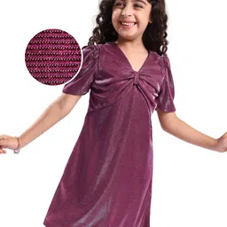 Hola Bonita Knit Half Sleeves A Line Glittered Party Frock - Maroon-image-79