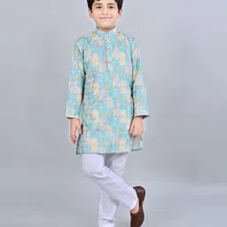 BT DEZINES Full Sleeves Abstract Printed Sequined Kurta Pajama Set - Turquoise Blue-picture-37