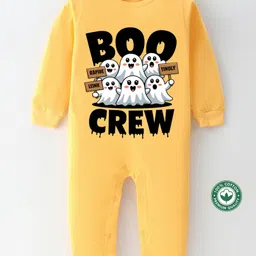 BLUSHES 100% Cotton Halloween Theme Full SleevesGhost & Text Printed Romper - Yellow-picture-17