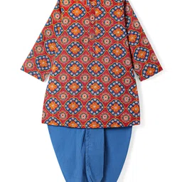 Babyhug Cotton Woven Full Sleeves Printed Kurta & Dhoti Set with Floral Print - Maroon-picture-11